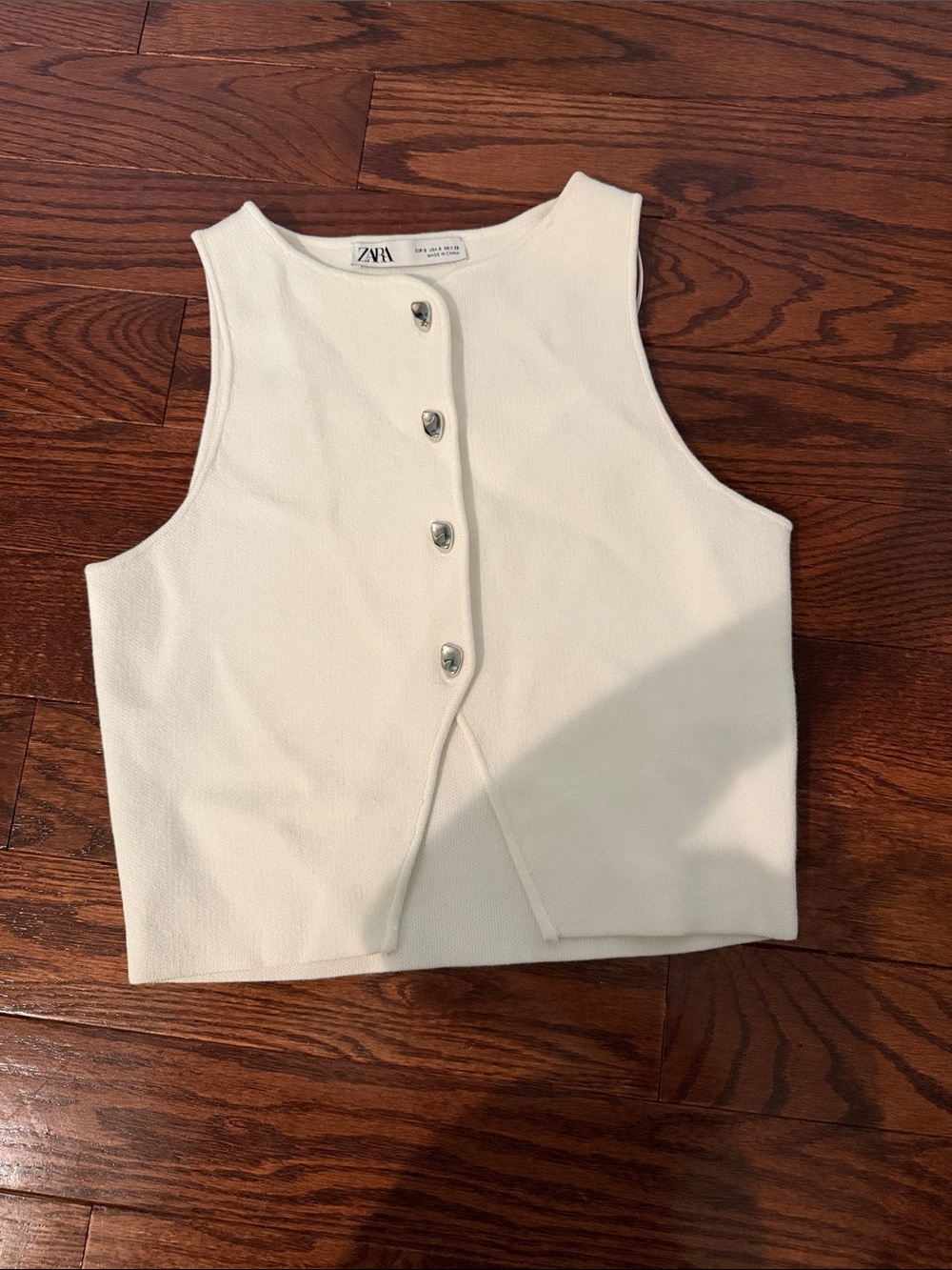 ZARA Ivory Button-Front Cropped Shell